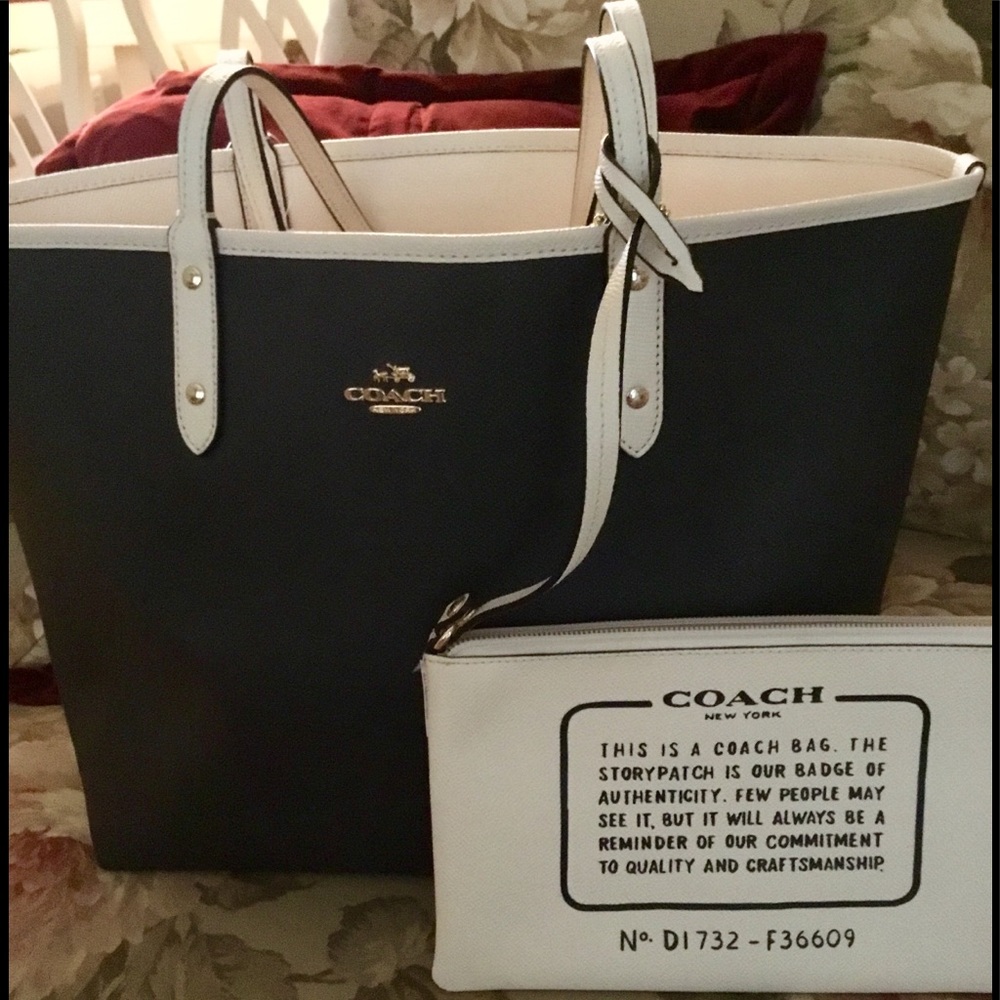 Coach Reversible City Tote in Black & White